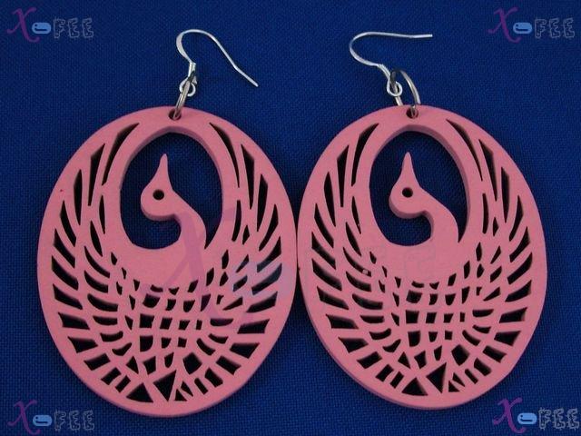 mteh00101 New Bohemia Fashion Crafts Pink Phenix Women 925 Sterling Silver Hook Earrings 4