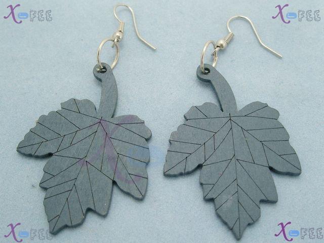 mteh00108 New Fashion Jewelry Crafts CadetBlue Maple Leaves Wooden Ladies Stylish Earrings 3
