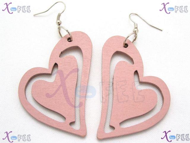 mteh00124 New Fashion Jewelry Crafts Wooden Hearts Sterling Silver Hook Stylish Earrings 1