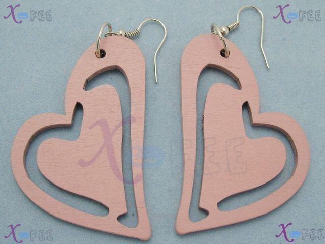 mteh00124 New Fashion Jewelry Crafts Wooden Hearts Sterling Silver Hook Stylish Earrings 2