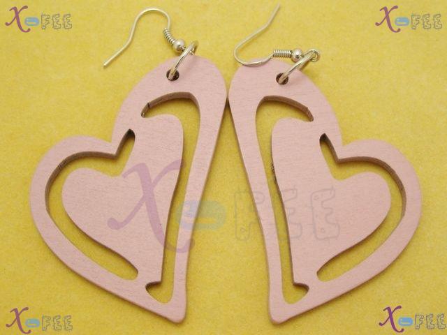 mteh00124 New Fashion Jewelry Crafts Wooden Hearts Sterling Silver Hook Stylish Earrings 3
