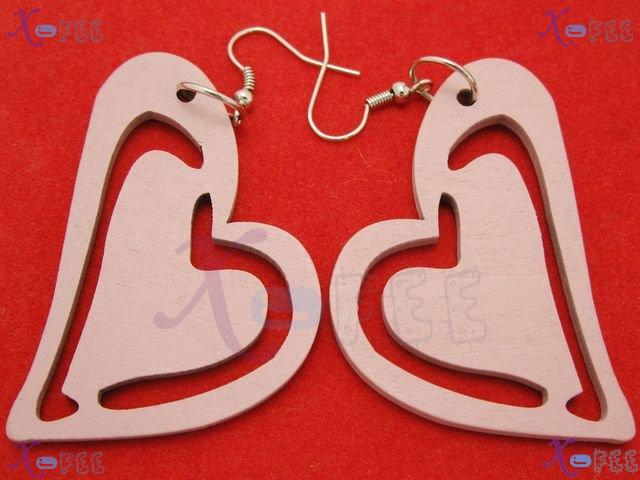 mteh00124 New Fashion Jewelry Crafts Wooden Hearts Sterling Silver Hook Stylish Earrings 4