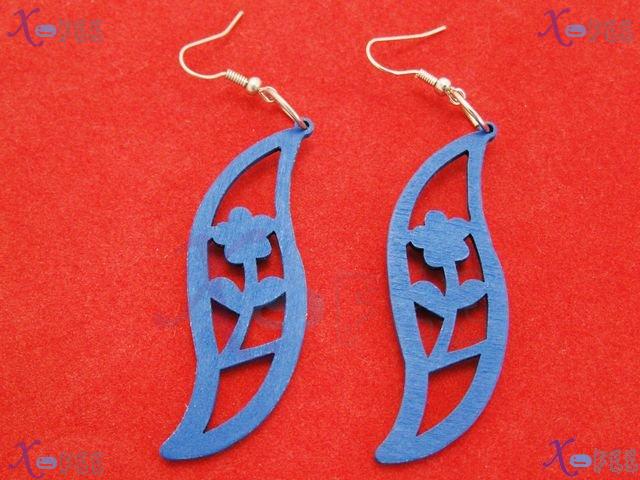 mteh00136 New Fashion Jewelry Crafts Blue Leaves Wooden 925 Sterling Silver Hook Earrings 4