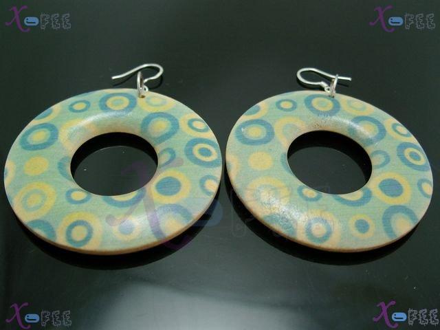 mteh00166 New Fashion Jewelry Crafts Bohemia Round Wood 925 Sterling Silver Hook Earrings 1