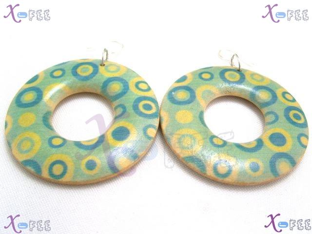 mteh00166 New Fashion Jewelry Crafts Bohemia Round Wood 925 Sterling Silver Hook Earrings 2