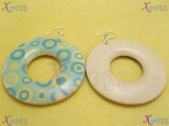 mteh00166 New Fashion Jewelry Crafts Bohemia Round Wood 925 Sterling Silver Hook Earrings 3