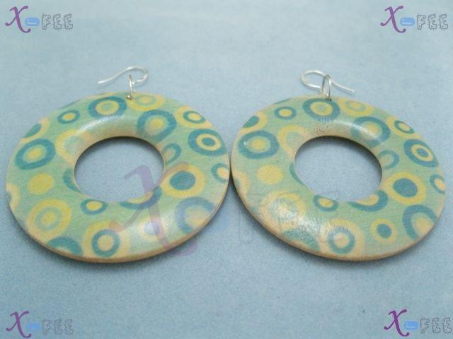 mteh00166 New Fashion Jewelry Crafts Bohemia Round Wood 925 Sterling Silver Hook Earrings 4