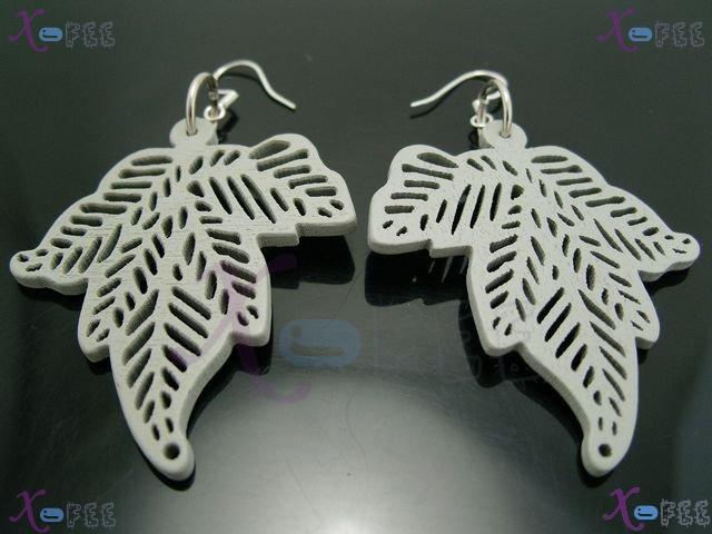 mteh00182 New Fashion Jewelry Carved Leaves Women Wooden 925 Sterling Silver Hook Earrings 1