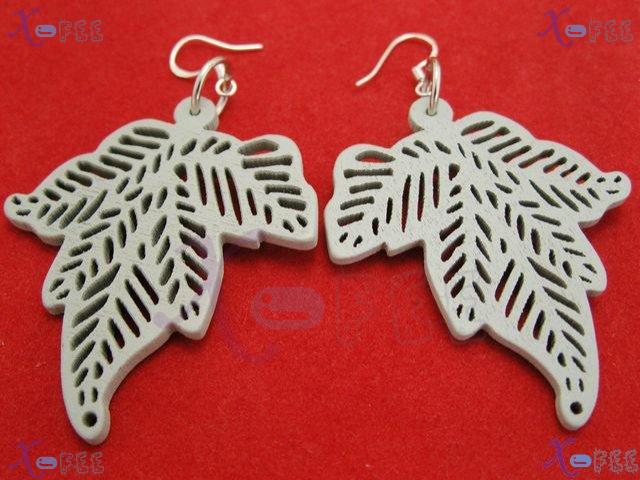 mteh00182 New Fashion Jewelry Carved Leaves Women Wooden 925 Sterling Silver Hook Earrings 3