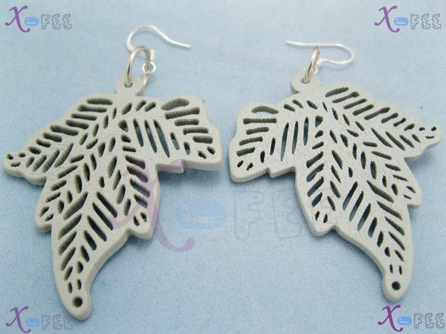 mteh00182 New Fashion Jewelry Carved Leaves Women Wooden 925 Sterling Silver Hook Earrings 4