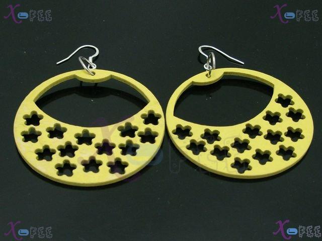 mteh00246 Fashion Jewelry Crafts Yellow Blue Snowflake Wood 925 Sterling Silver Earring 2