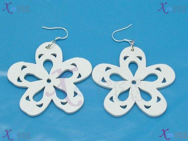 mteh00261 Fashion Jewelry Crafts Pure White Plum Blossom Wooden Sterling Silver Earring 4
