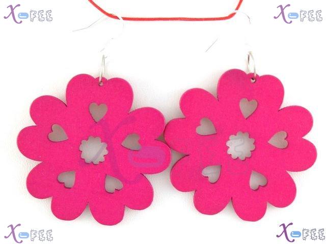 mteh00263 Hot Bohemia Fashion Jewelry  Pink Flower Crafts Wood 925 Sterling Silver Earring 2