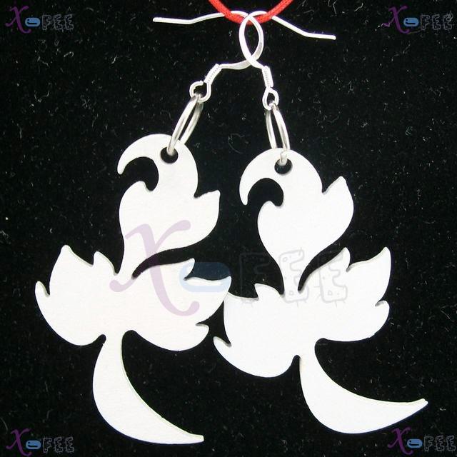 mteh00296 NEW Fashion Jewelry Crafts White Wooden Bird Women Stering Silver Hook Earrings 1