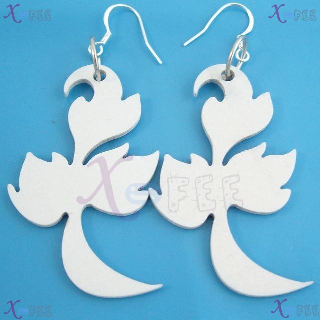 mteh00296 NEW Fashion Jewelry Crafts White Wooden Bird Women Stering Silver Hook Earrings 3