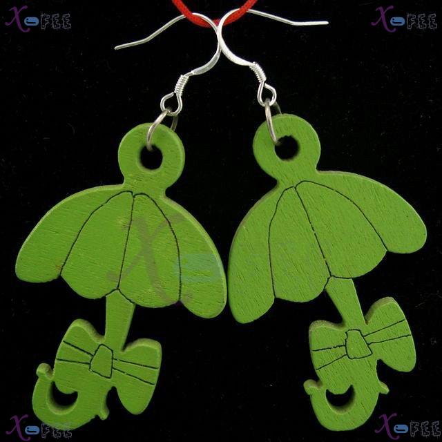 mteh00298 Bohemia Fashion Jewelry Crafts Green Umbrella 925 Sterling Silver Hook Earrings 1