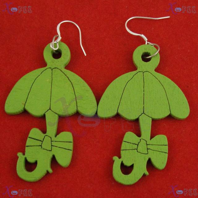 mteh00298 Bohemia Fashion Jewelry Crafts Green Umbrella 925 Sterling Silver Hook Earrings 3