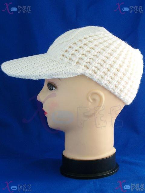 mzst00147 NEW Woman Accessory Ponytail Fancy White Warm Knit Winter Visor Cap Sport Hat 1