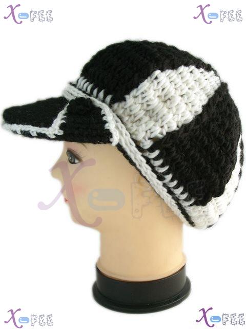mzst00159 Hot Black White Woman Accessory Knit Crochet Winter Soft Fashion Beret Visor Hat 1