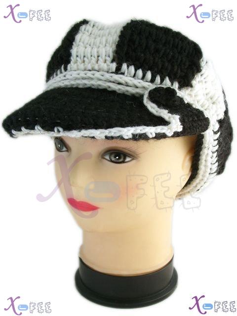 mzst00159 Hot Black White Woman Accessory Knit Crochet Winter Soft Fashion Beret Visor Hat 2
