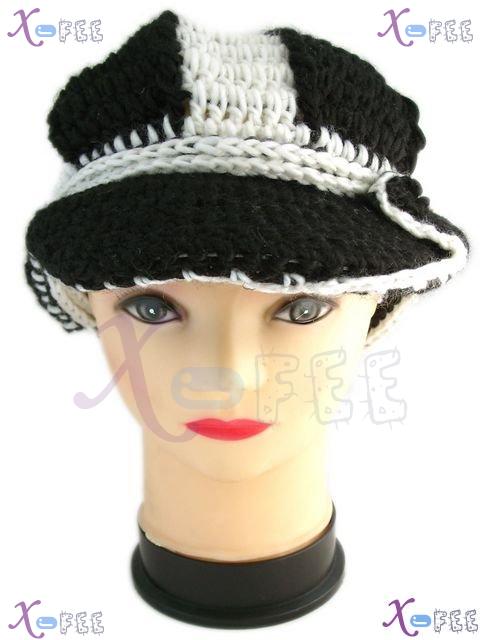 mzst00159 Hot Black White Woman Accessory Knit Crochet Winter Soft Fashion Beret Visor Hat 3