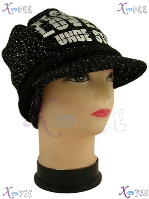 mzst00172 Yarn Woman Clothing Accessory Collection Alphabet Winter Black Visor Beret Hat 2