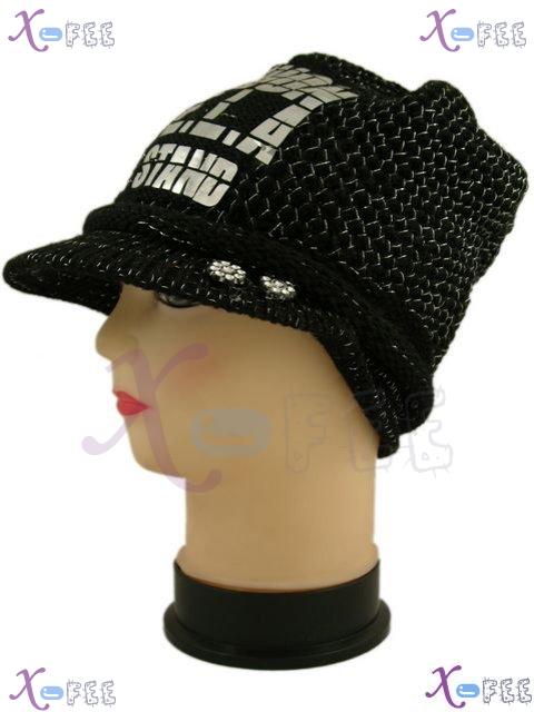 mzst00172 Yarn Woman Clothing Accessory Collection Alphabet Winter Black Visor Beret Hat 3