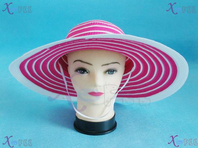 mzst00335 Pink Woman Accessory Decoration Stripe Wide Brim Straw lady Sun Cap Travel Hat 2