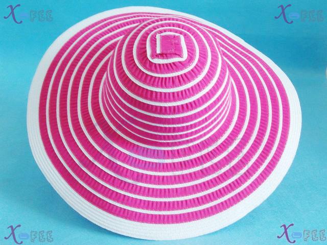 mzst00335 Pink Woman Accessory Decoration Stripe Wide Brim Straw lady Sun Cap Travel Hat 4