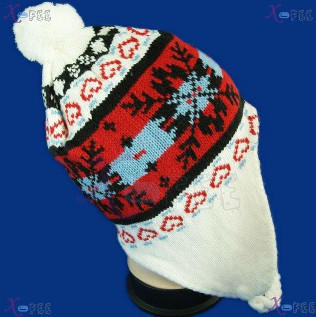 mzst00345 White Red Woman Accessory Snowflake Earflap Cap Heart Good Warm Winter Ski Hat 1