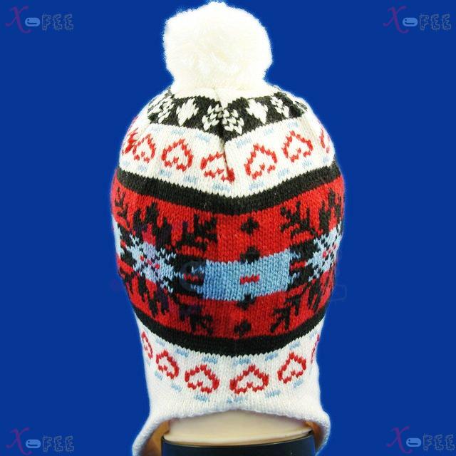 mzst00345 White Red Woman Accessory Snowflake Earflap Cap Heart Good Warm Winter Ski Hat 3