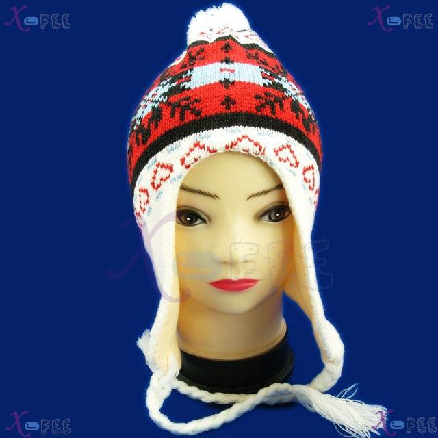 mzst00345 White Red Woman Accessory Snowflake Earflap Cap Heart Good Warm Winter Ski Hat 4