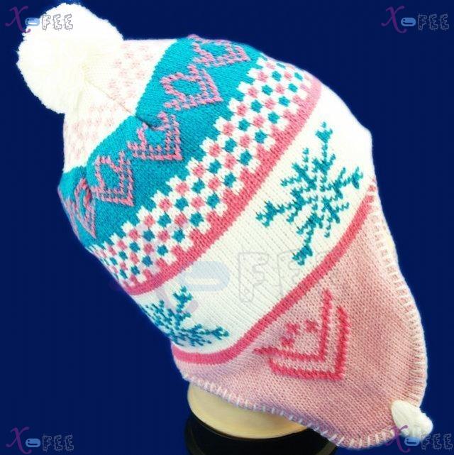mzst00355 White Turquoise Pink Woman Accessory Snowflake Earflap Cap Warm Winter Ski Hat 1