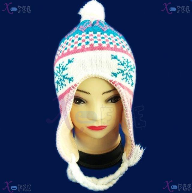 mzst00355 White Turquoise Pink Woman Accessory Snowflake Earflap Cap Warm Winter Ski Hat 3