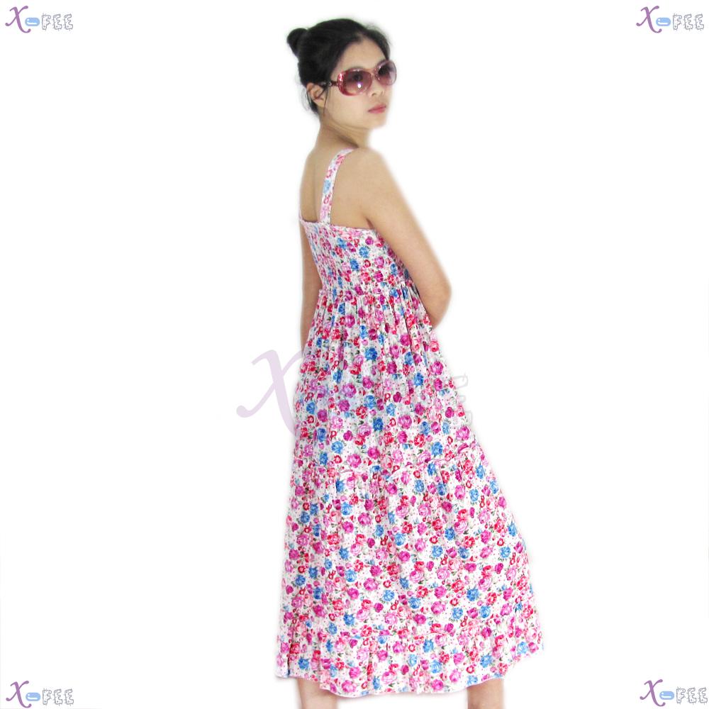 qz00019 Hawaii Colorful Floral Cotton Elastic Skirt Beach Sun Wood Necklace Long Dress 2