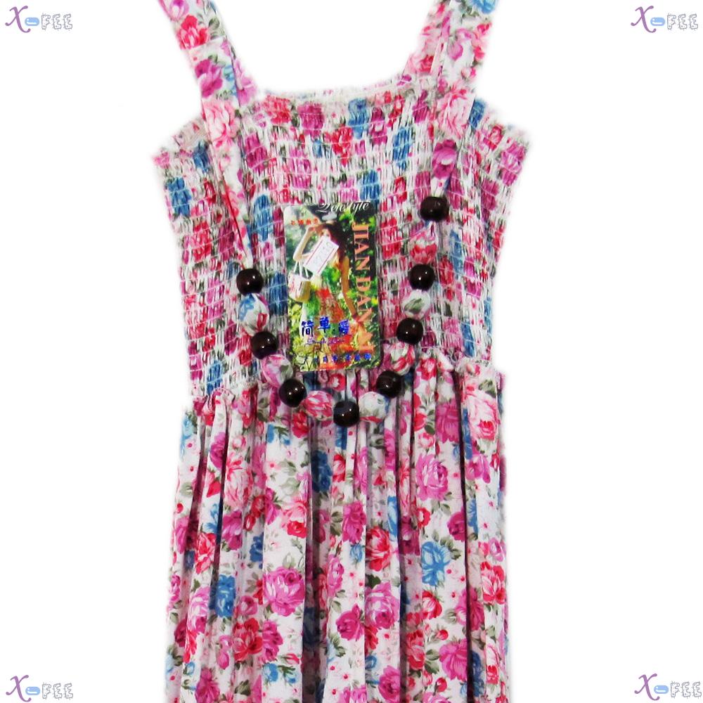 qz00019 Hawaii Colorful Floral Cotton Elastic Skirt Beach Sun Wood Necklace Long Dress 4