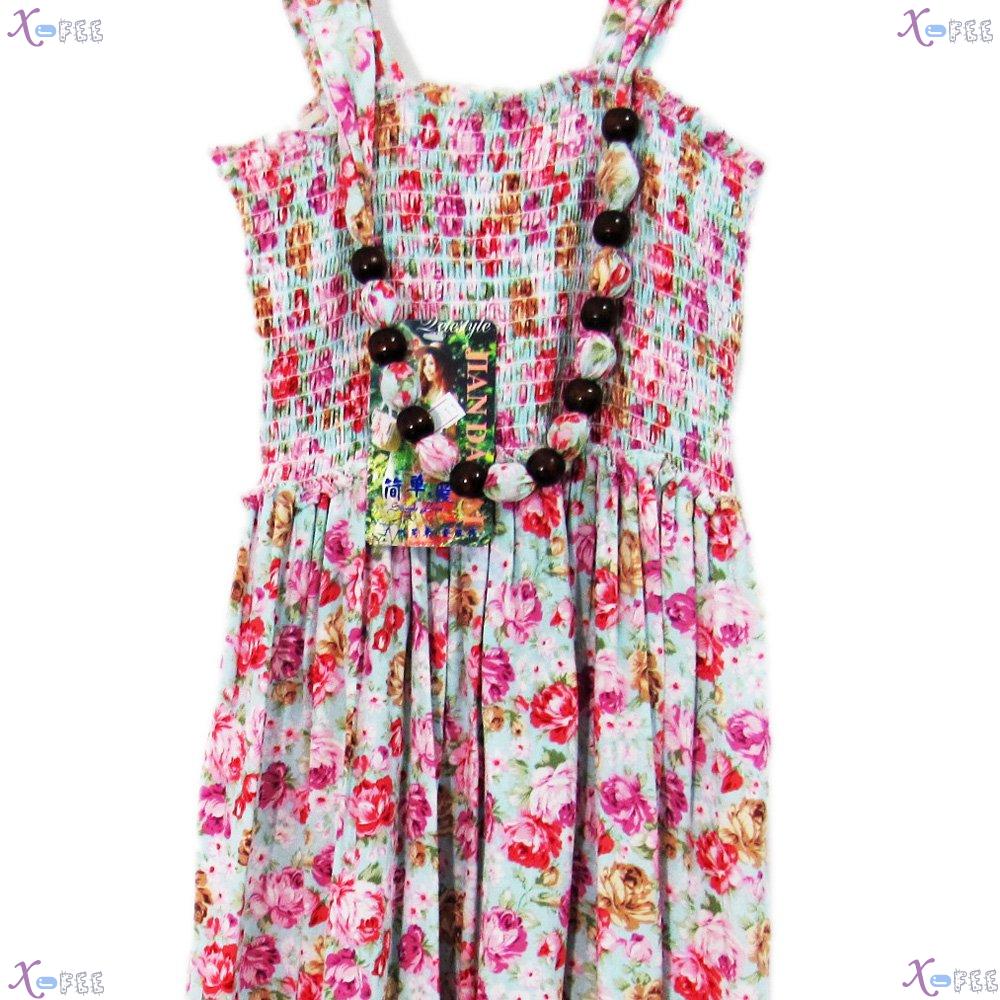 qz00020 Hawaii Colorful Floral Cotton Skirt Beach Wood Necklace Elastic Long Sundress 4