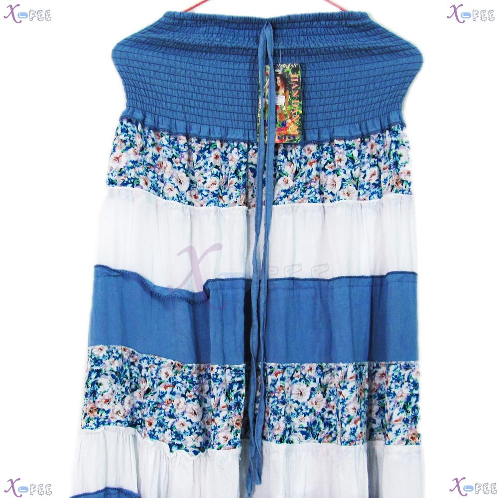 qz00021 Hawaii Floral Cotton Blue White Skirt Beach Elastic Soft Yarn Lining Sundress 4