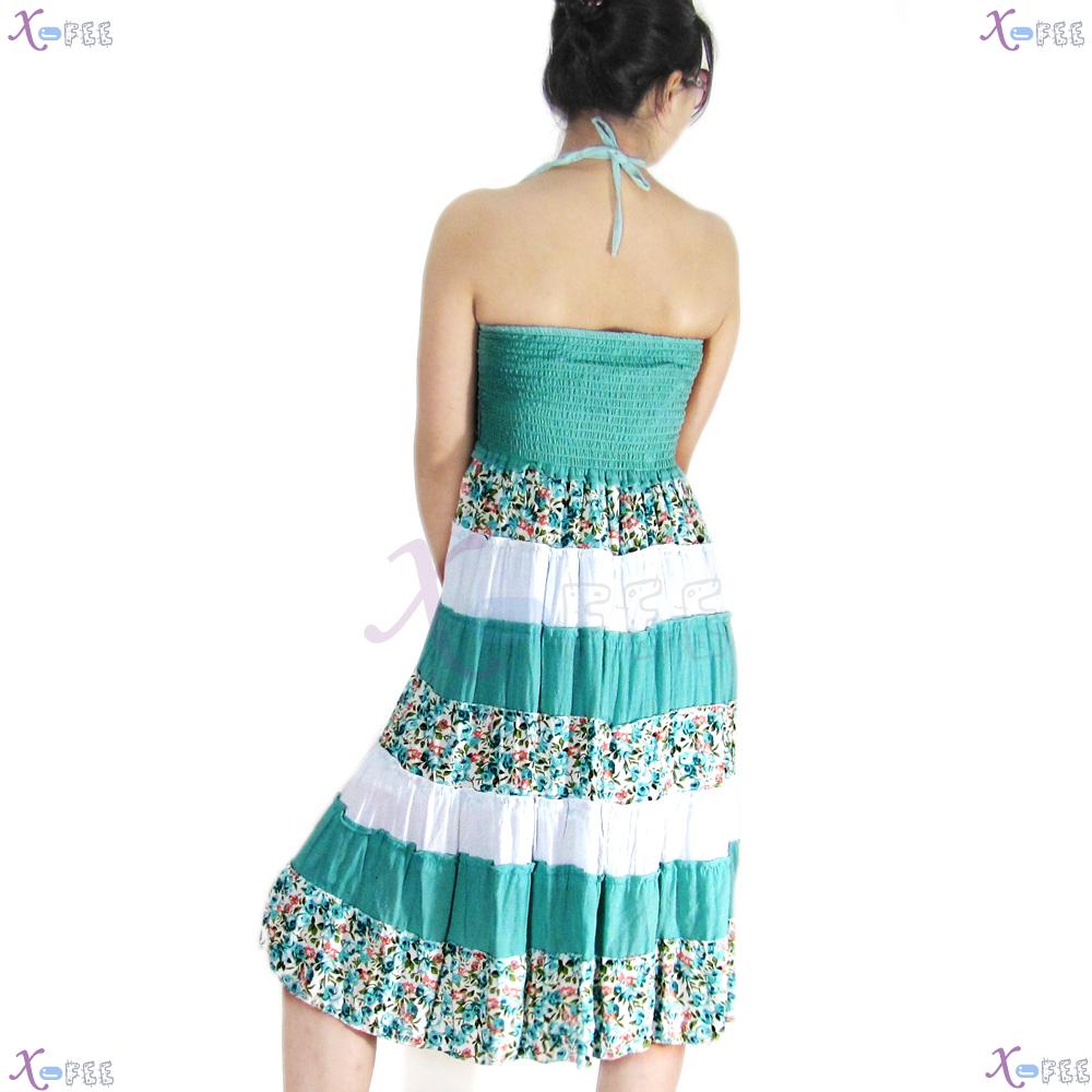 qz00022 Hawaii Floral Cotton Green White Skirt Beach Elastic Soft Yarn Lining Sundress 2