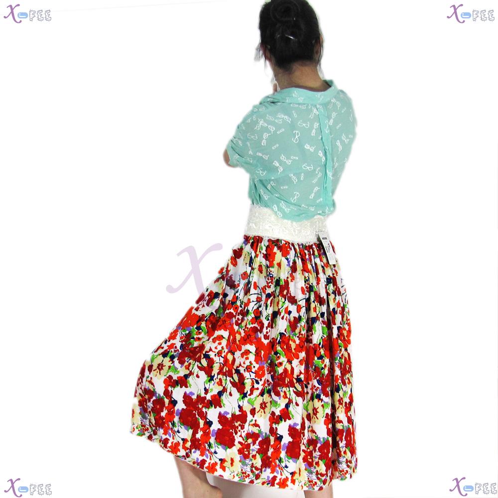 qz00024 New Hawaii Multi-color Floral Cotton Lace Wide-brimmed Waist Elastic Beach Skirt 1