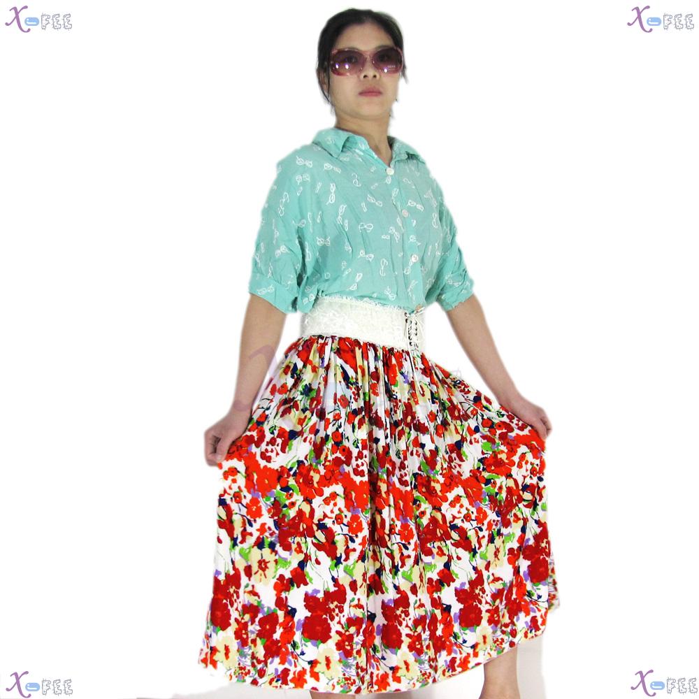 qz00024 New Hawaii Multi-color Floral Cotton Lace Wide-brimmed Waist Elastic Beach Skirt 2