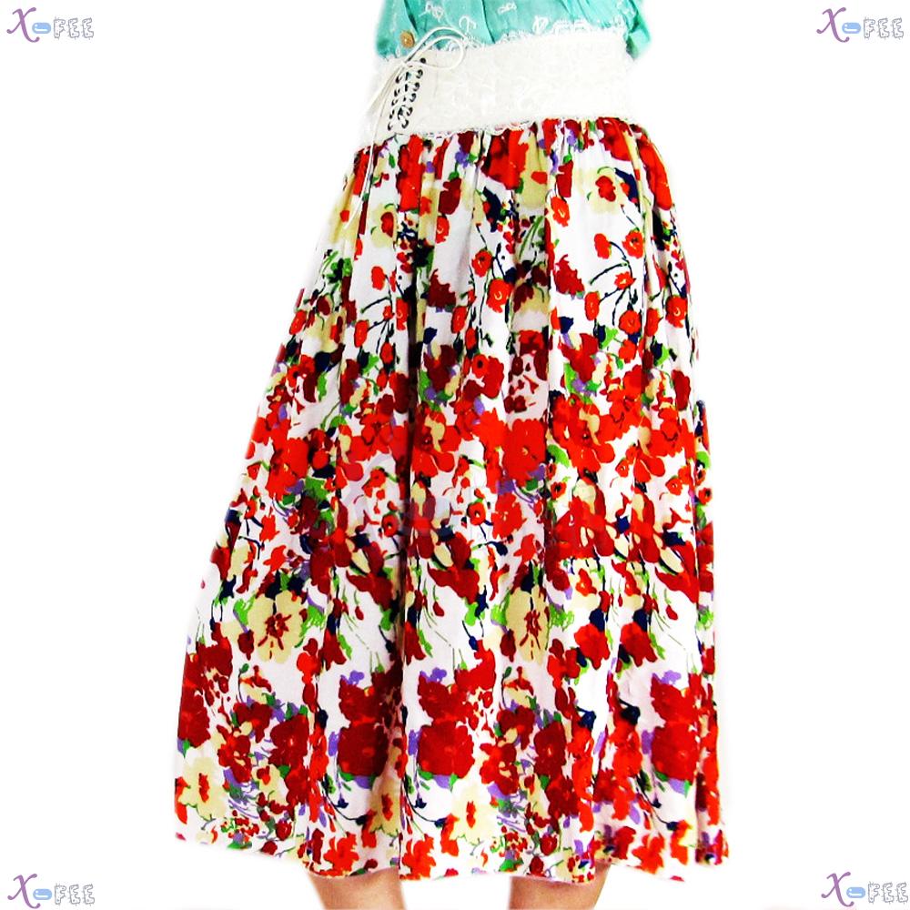 qz00024 New Hawaii Multi-color Floral Cotton Lace Wide-brimmed Waist Elastic Beach Skirt 3