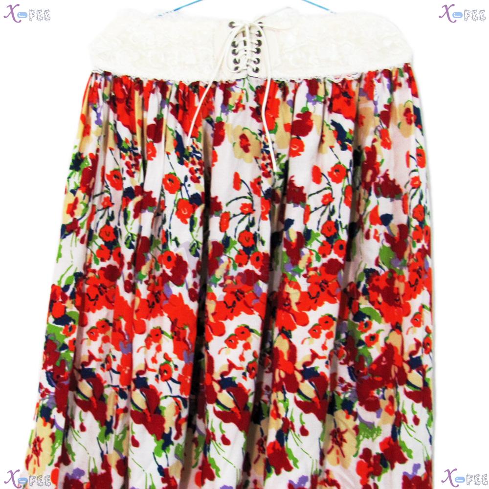 qz00024 New Hawaii Multi-color Floral Cotton Lace Wide-brimmed Waist Elastic Beach Skirt 4