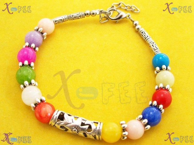 sl00381 Rainbow Fashion Jewelry Agate Lapis Peridot BEADS Silver Alloy Tribal Bracelet 3