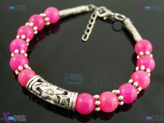 sl00403 Tibet Silver Fashion Jewelry Pink Agate Flower Handmade China Minority Bracelet 1