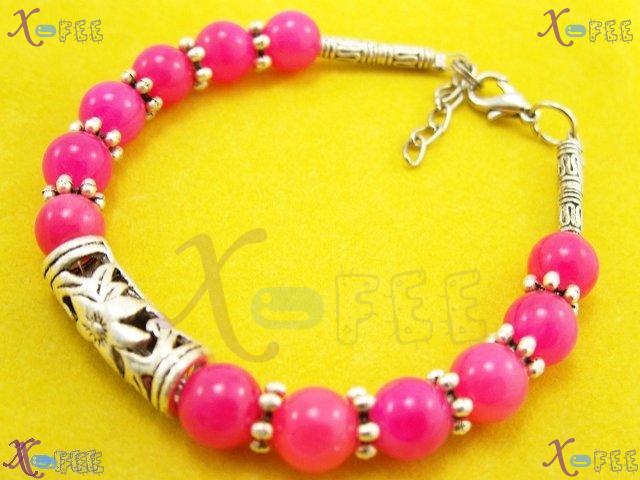 sl00403 Tibet Silver Fashion Jewelry Pink Agate Flower Handmade China Minority Bracelet 2