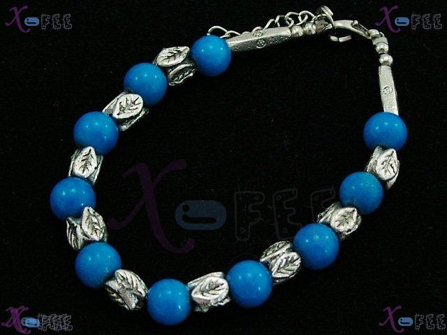 sl00477 New Tibet Silver Fashion Jewelry Engraved China Leaf Blue Agate Amulet Bracelet 1