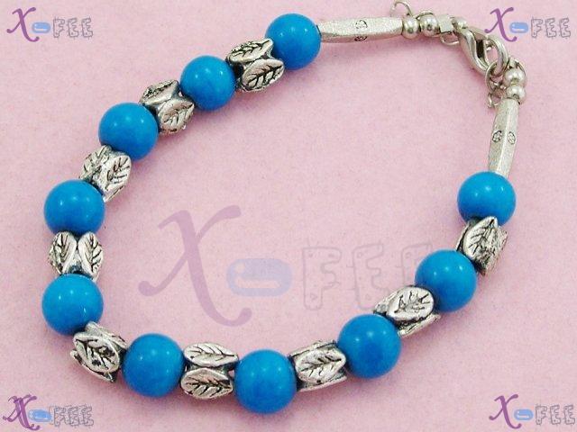 sl00477 New Tibet Silver Fashion Jewelry Engraved China Leaf Blue Agate Amulet Bracelet 2