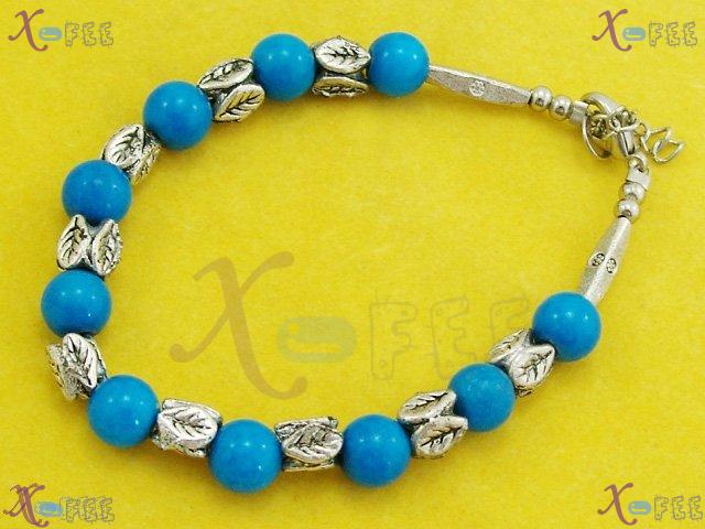 sl00477 New Tibet Silver Fashion Jewelry Engraved China Leaf Blue Agate Amulet Bracelet 3