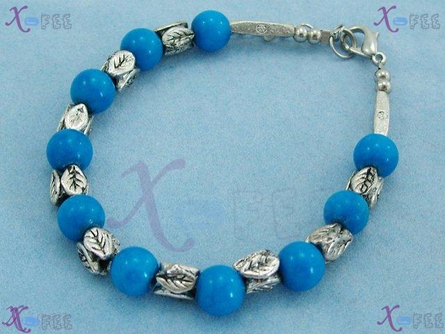 sl00477 New Tibet Silver Fashion Jewelry Engraved China Leaf Blue Agate Amulet Bracelet 4